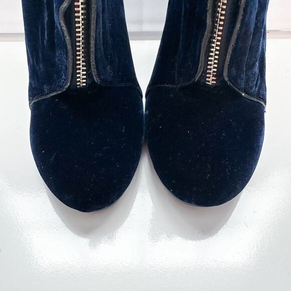 Zara Navy Blue Velvet Block Heel Lace Up Ankle Booties Zip Size 36 - Picture 5 of 16